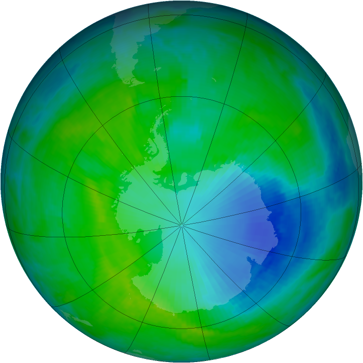 Antarctic ozone map for 13 December 1999